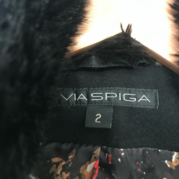 Via Spiga Wool blend & Faux Fur & Faux Leather Cuff Coat Sz 2 - Picture 4 of 16